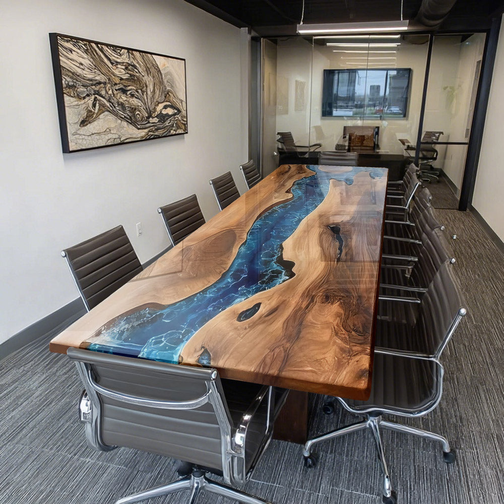 Custom Black Walnut Blue Wave Conference Epoxy Table _in_Silicon_Valley