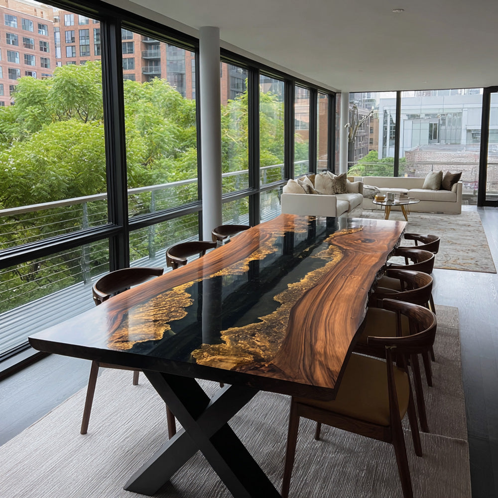 Custom Black Walnut Dining Epoxy Table in Beverly Hills