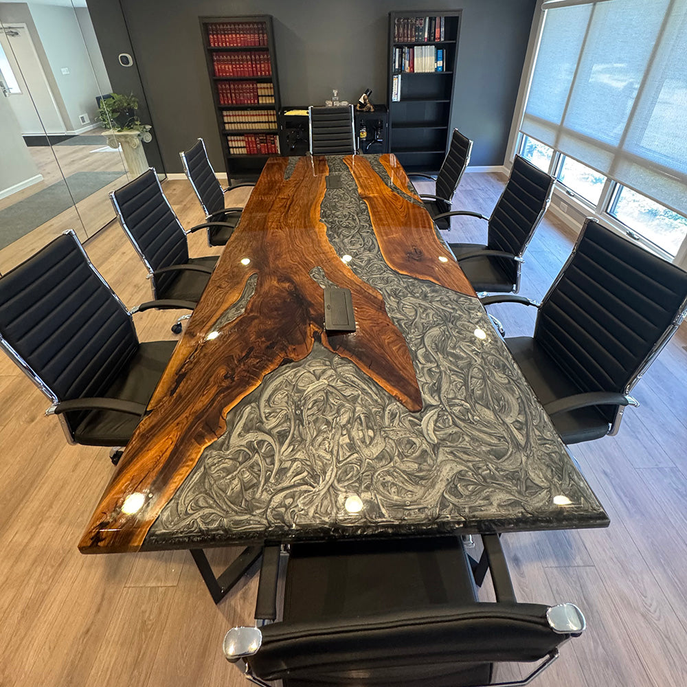 Custom Black Walnut Gray Conference Epoxy Tables Kazanahome