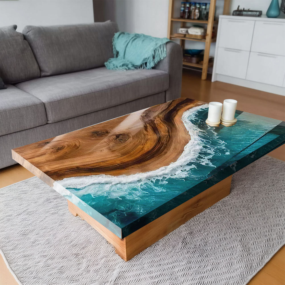 Custom Black Walnut Ocean Wave Living Room Beach Epoxy Table  in New York
