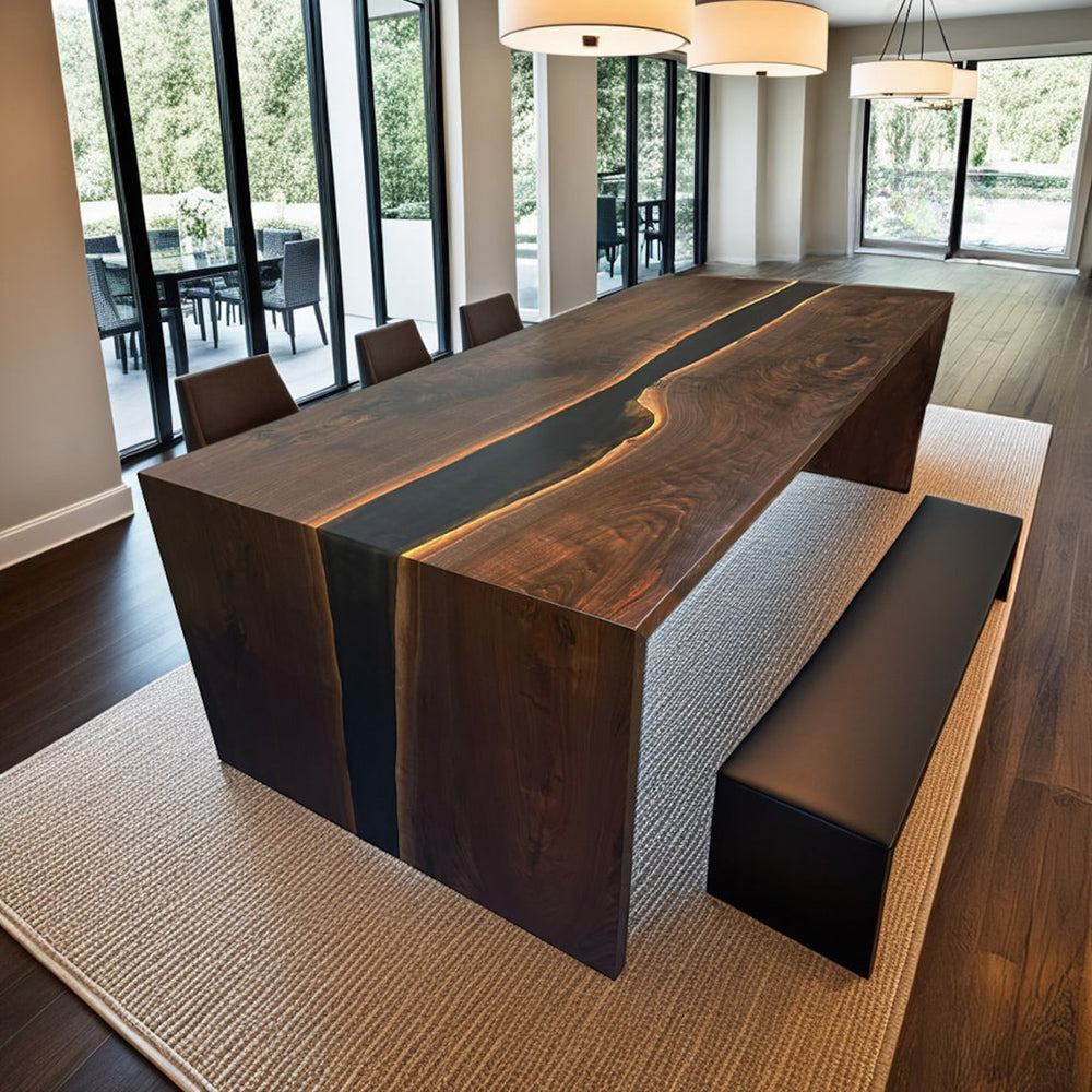 Black Walnut Resin River Waterfall Epoxy Table 
