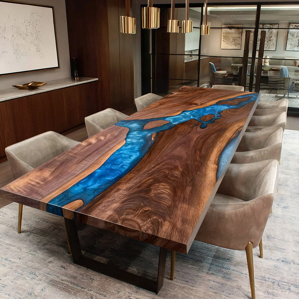Wood Blue Resin Conference Epoxy  Table in Seattle