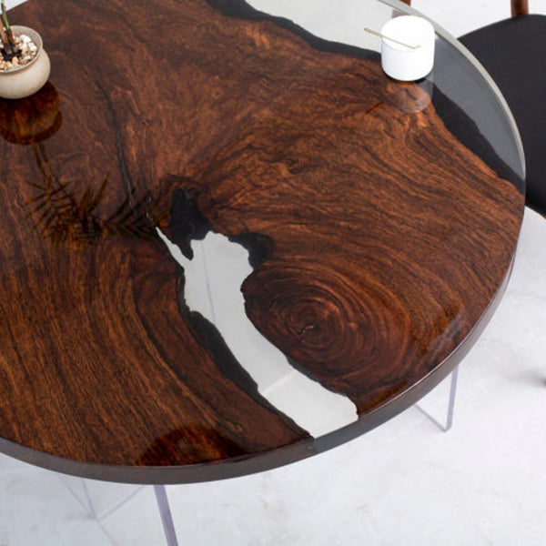 Black Walnut Wood Round Resin Epoxy Table in Austin