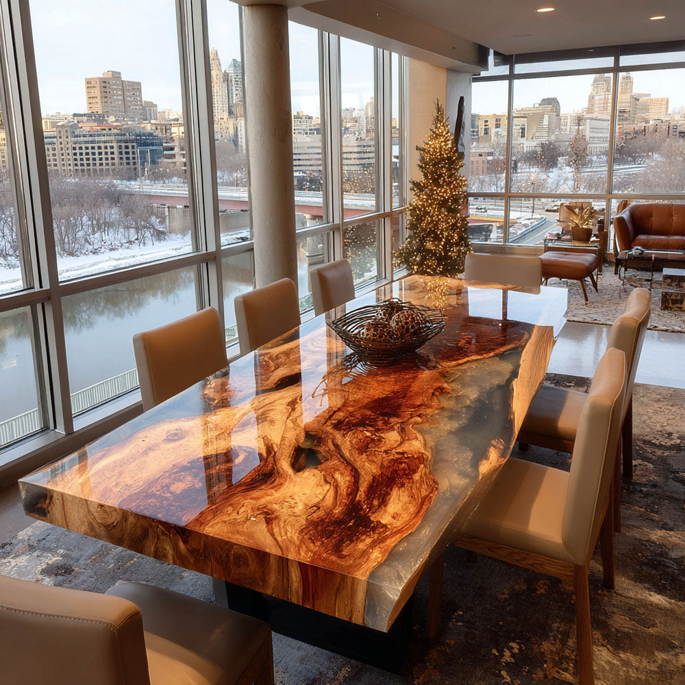 Custom Camphor Transparent Dining Resin Epoxy Table in New York