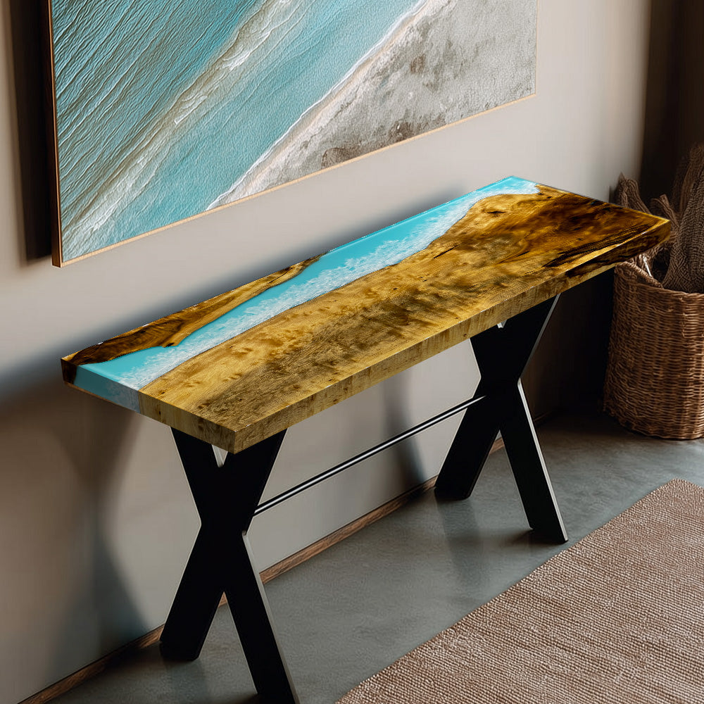 Custom Camphor Ocean Seawave Epoxy Console-Bar Table