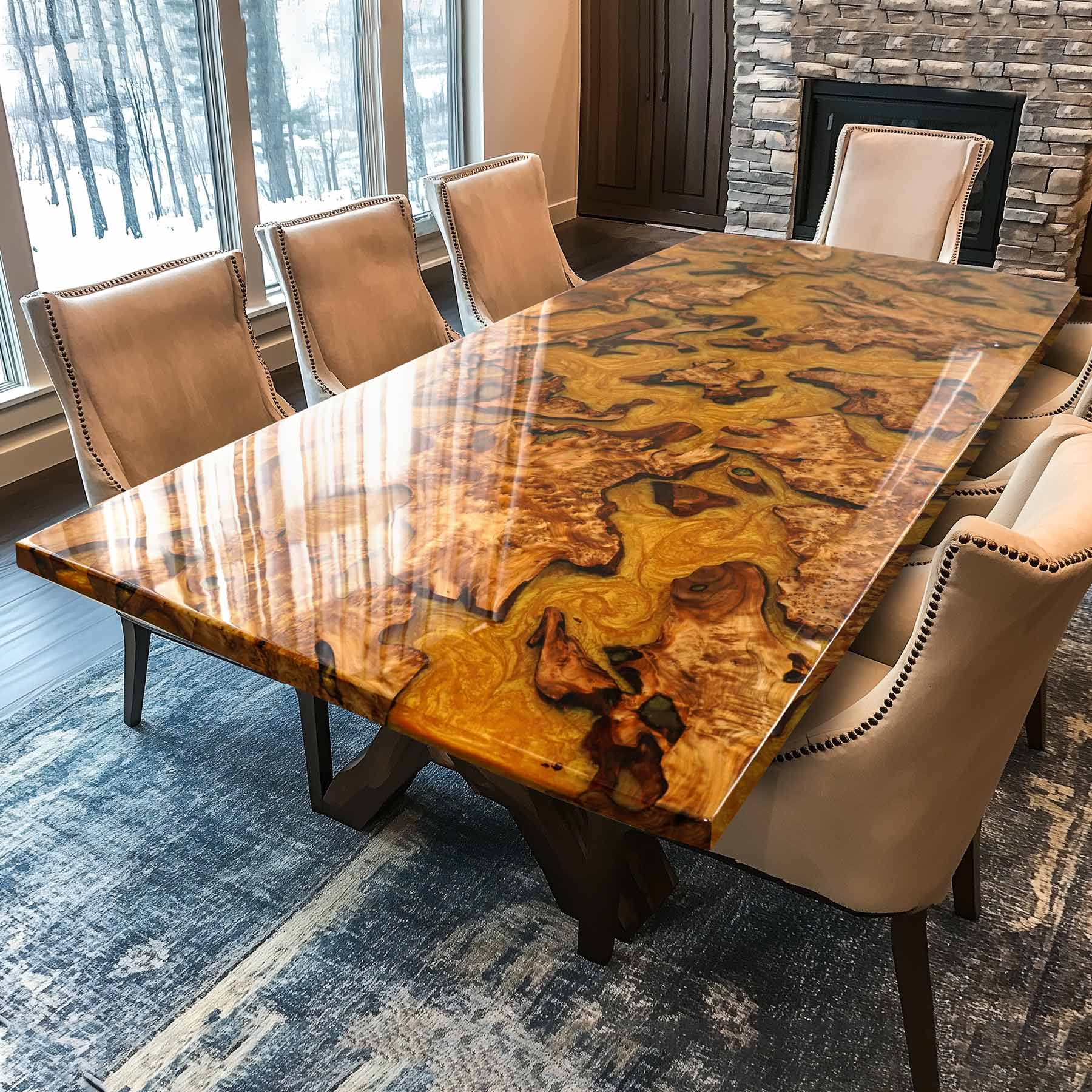 Custom Cunninghamia Gold Epoxy Resin Dining Table CT98
