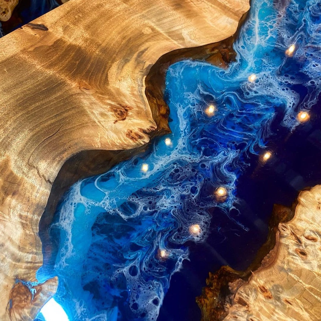 Custom Ocean Blue River Waterfall Epoxy Table  in Miami