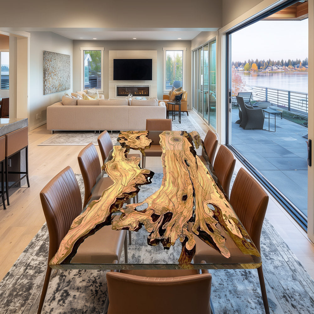 Live Edge Olive Wood Dining Epoxy Table for Luxury Fine Dining KCT116 in LA