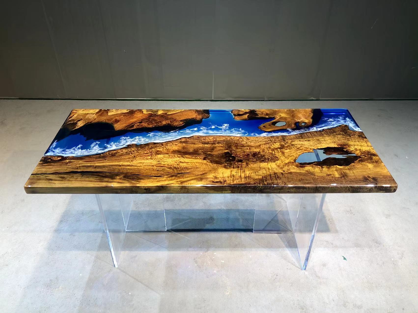 Custom Golden Camphor Epoxy Table in Hawaii 