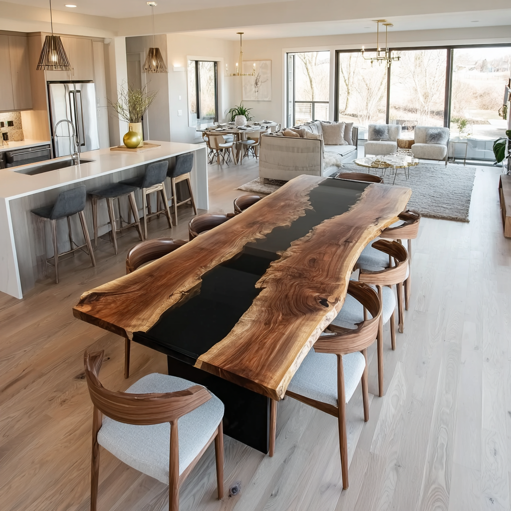 Custom Live Edge Dining Resin Epoxy Table in San Francisco