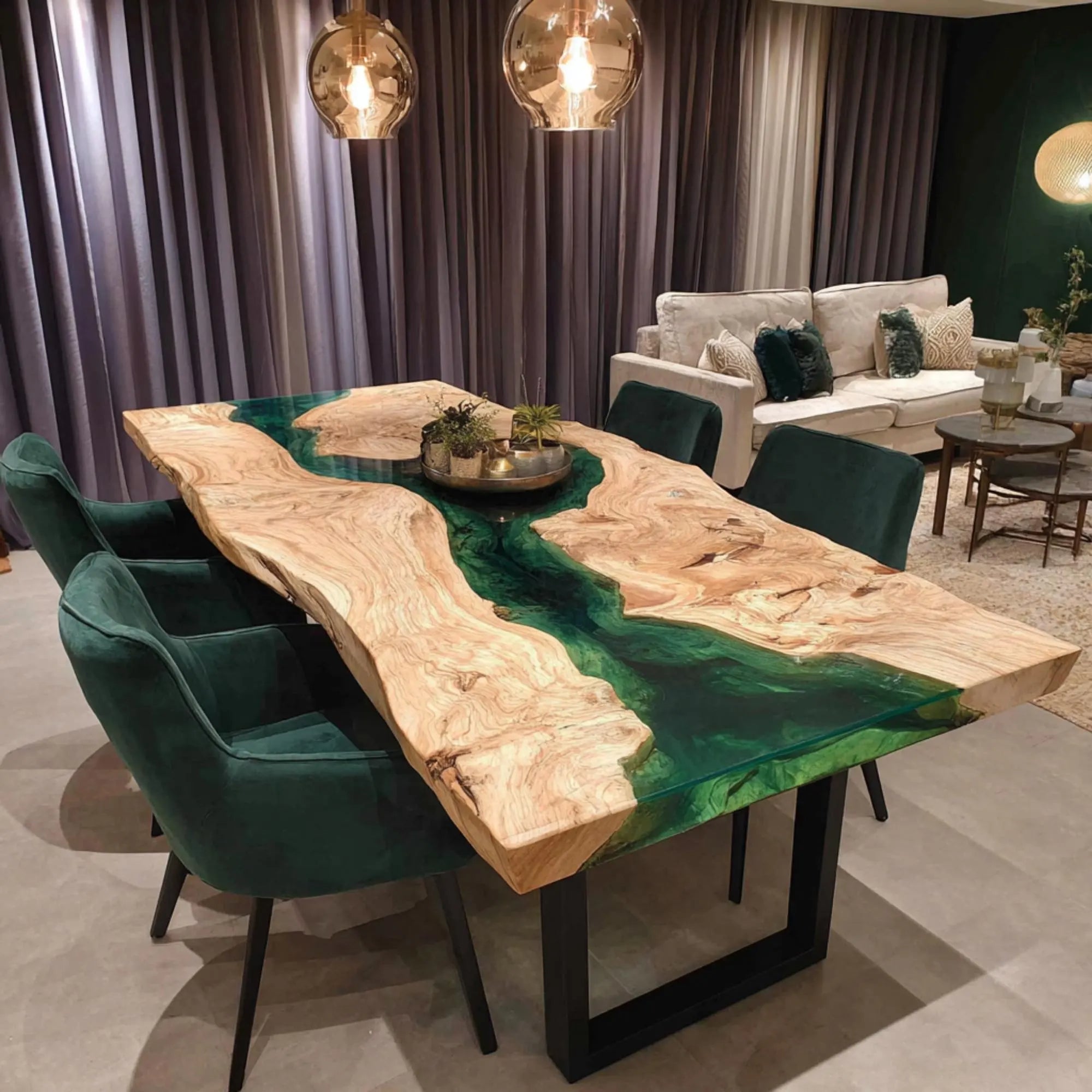 Custom Live Edge Poplar Green River Resin Epoxy Table 