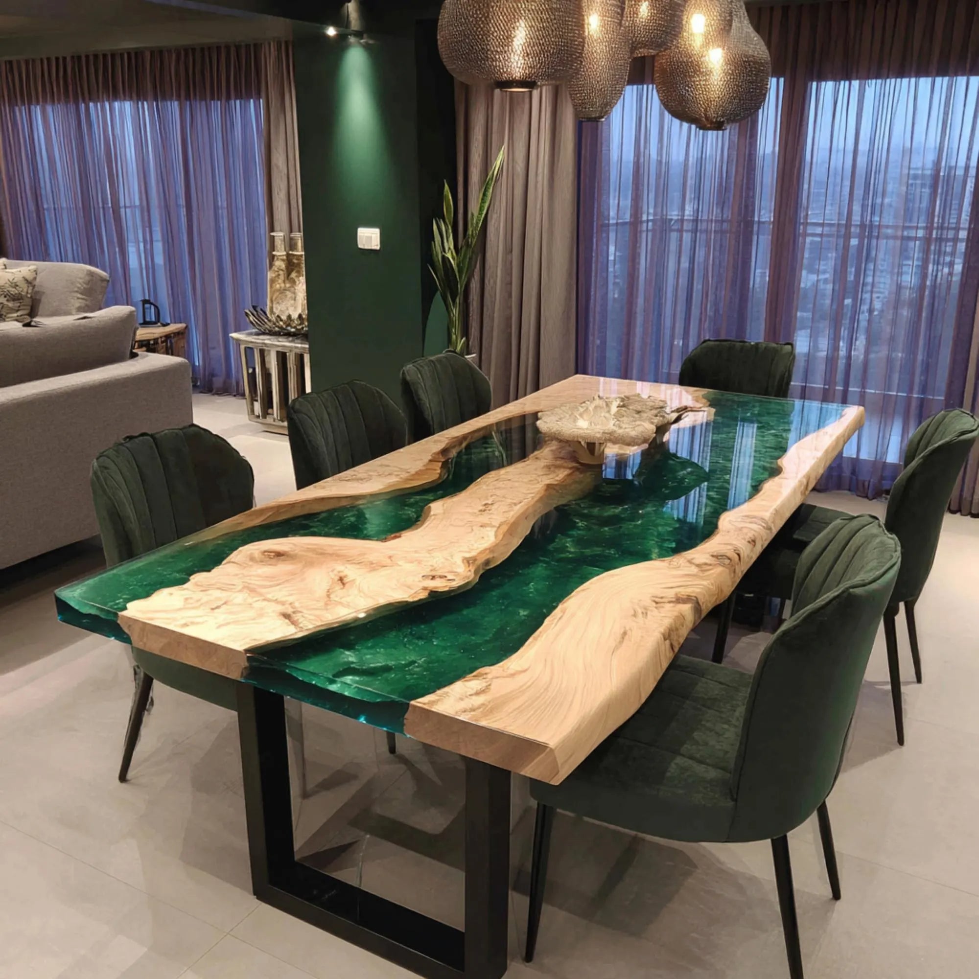 Live Edge Poplar Green River Resin Epoxy Table in Boulder