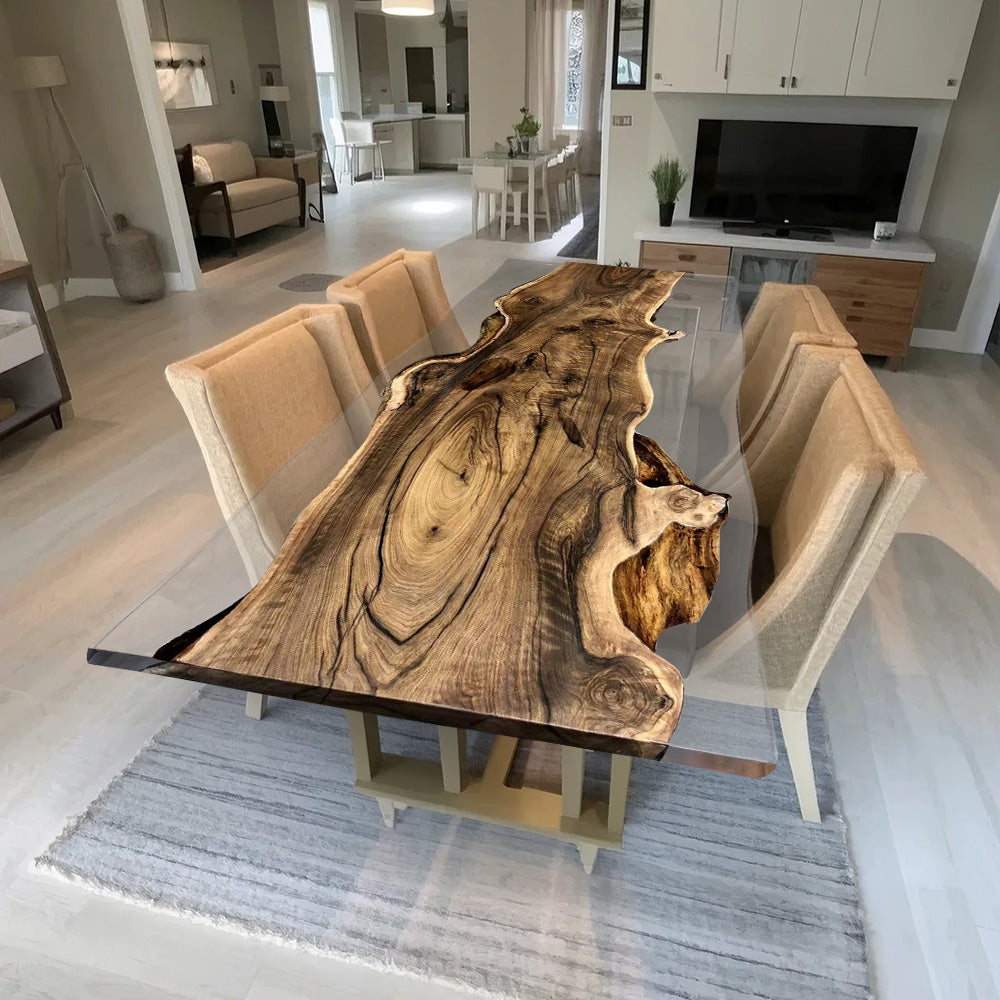 Custom Live Edge Walnut Transparent Epoxy Table in New York