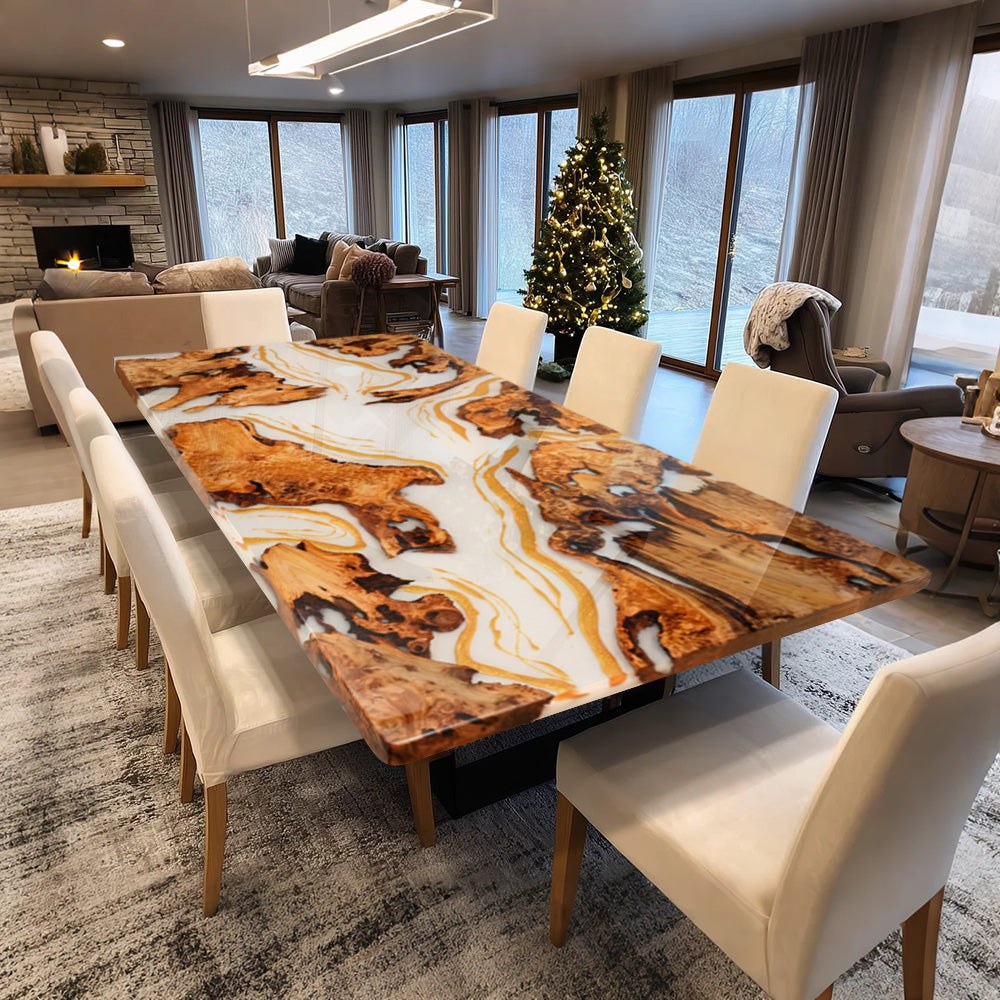 Custom Morden Cunninghamia Gold Embellishment Dining Resin Epoxy in Chicago