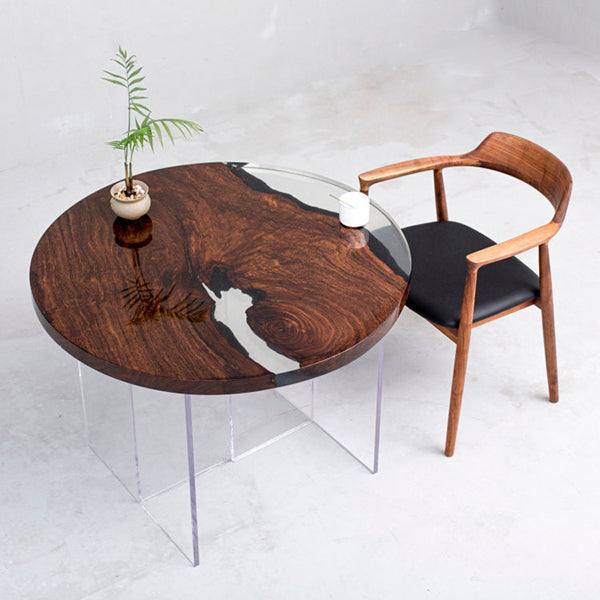 Custom Natural Black Walnut Wood Round Resin Epoxy Table in Austin 