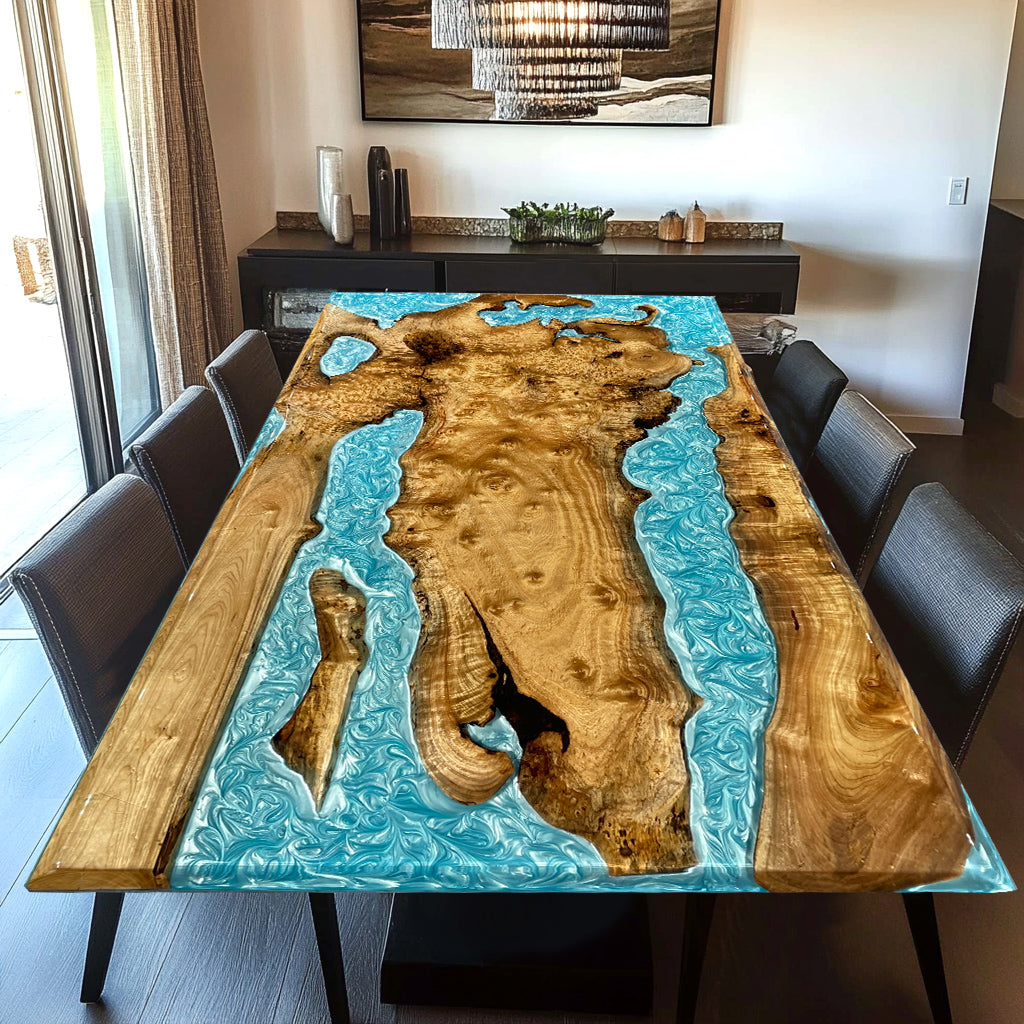 Custom Natural Olive Resin Epoxy Table in Florida 