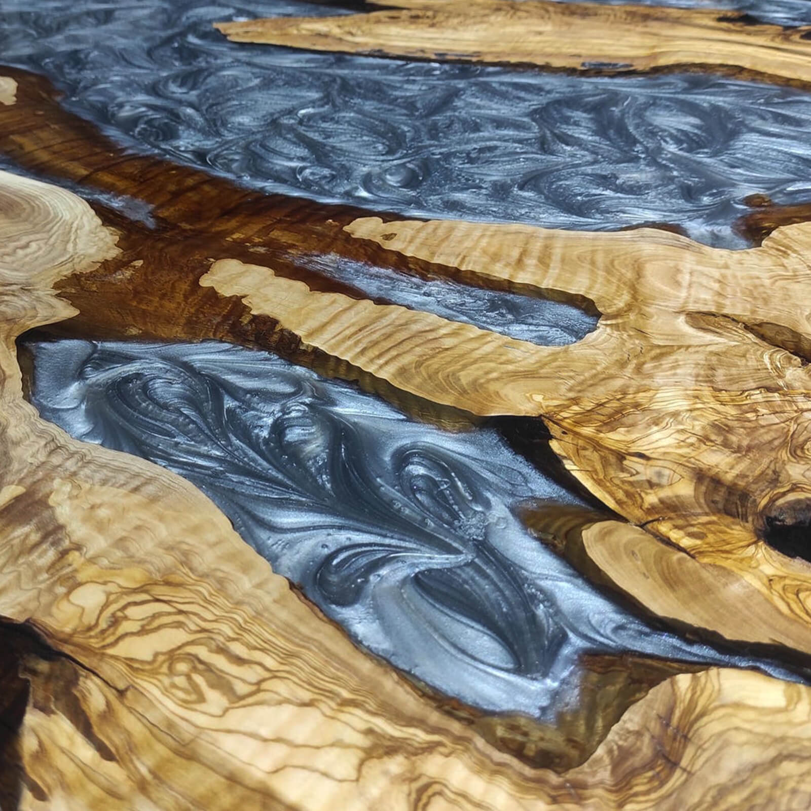 Oive Silver Gray River Epoxy Table in Manhattan 