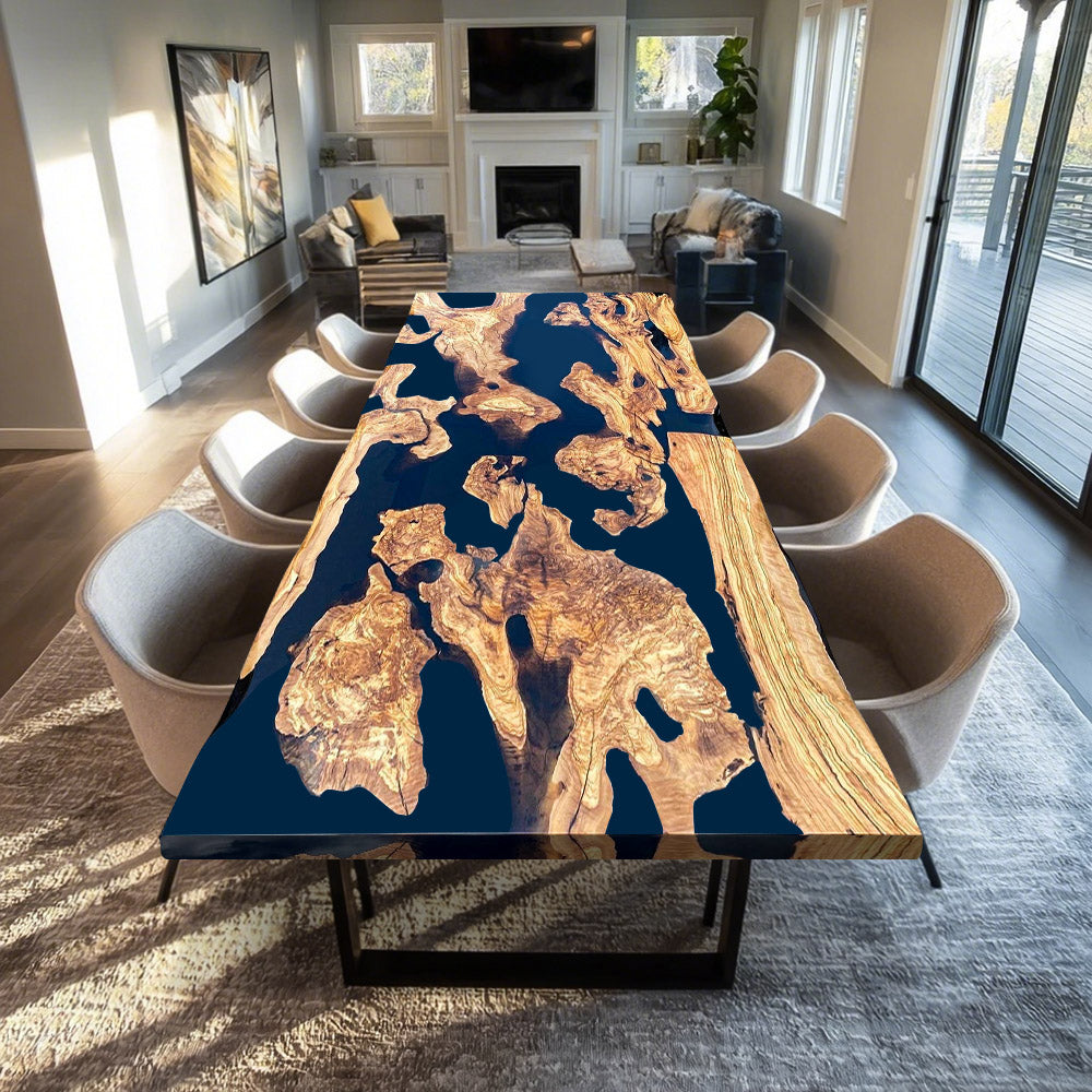 Custom Olive Black Resin Epoxy Table Dining Table