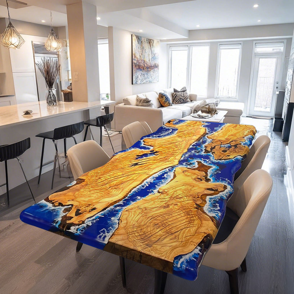 Custom River Resin Epoxy Table in Malibu