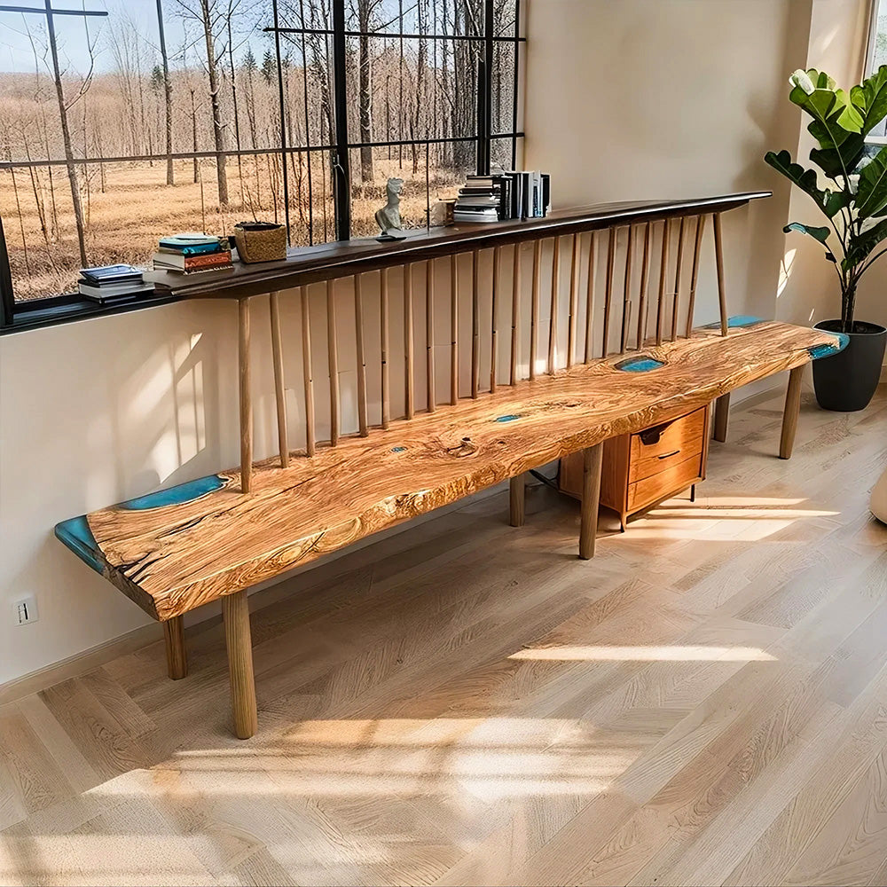 Kazanahome Custom Olive Epoxy Stool Bench With Backrest