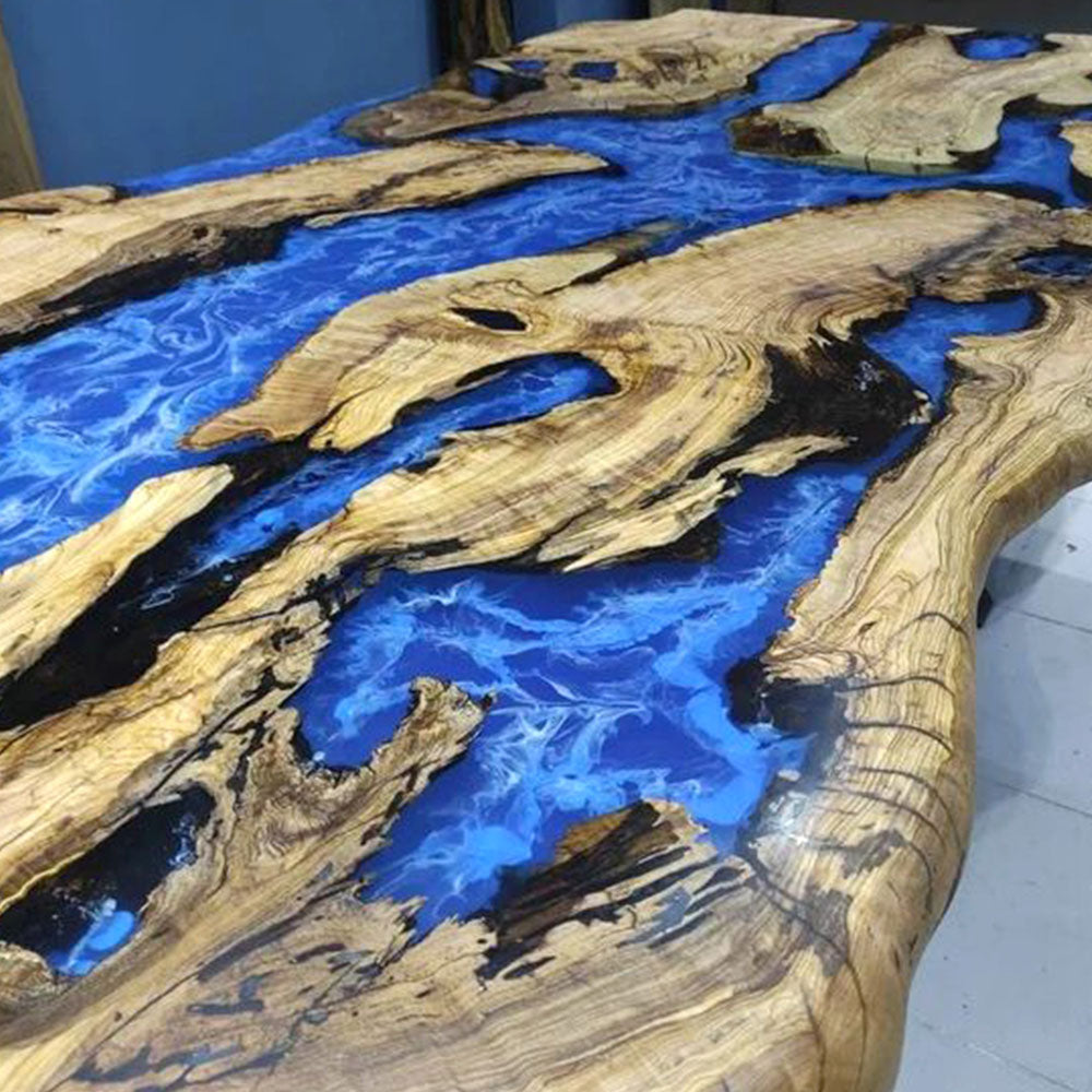 Olive Live Edge Blue River Epoxy Table