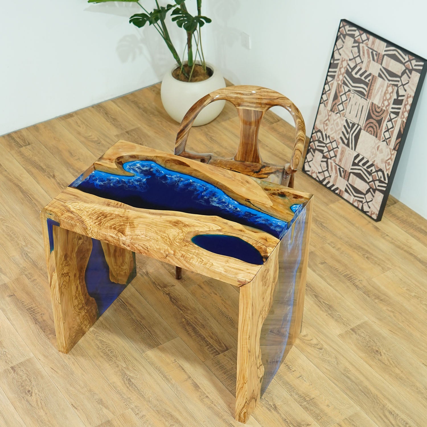 Kazanahome Olive Blue Wave River Waterfall Epoxy Table