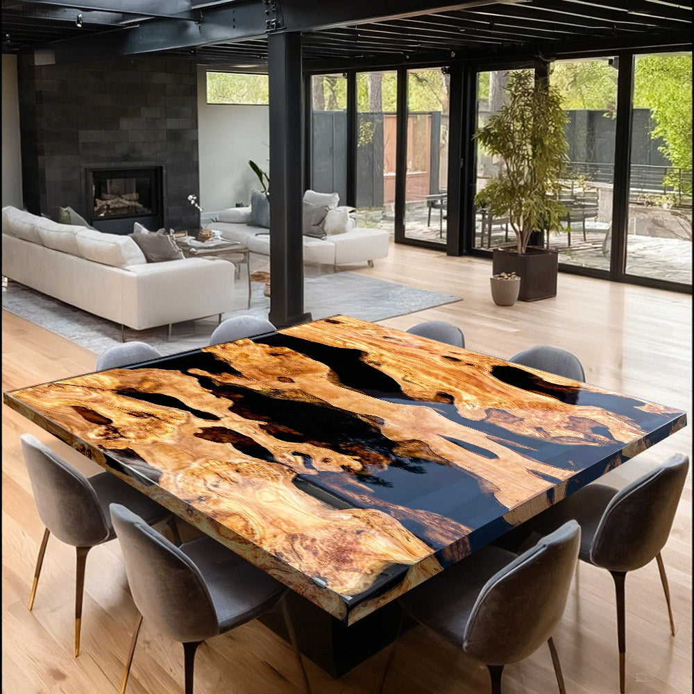 Custom Olive Square Black Resin Epoxy Table