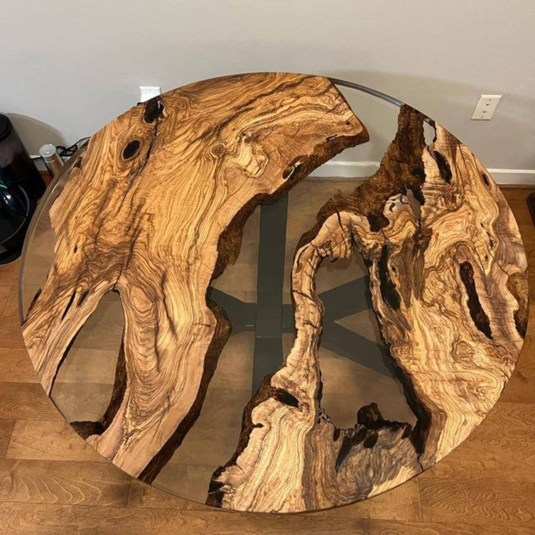 Custom Olive Transparent Round Resin Epoxy Table in Seattle
