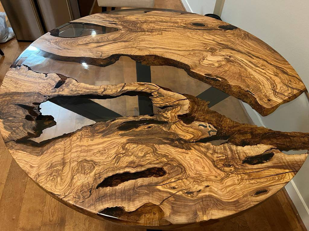 Olive Transparent Round Resin Epoxy Tables
