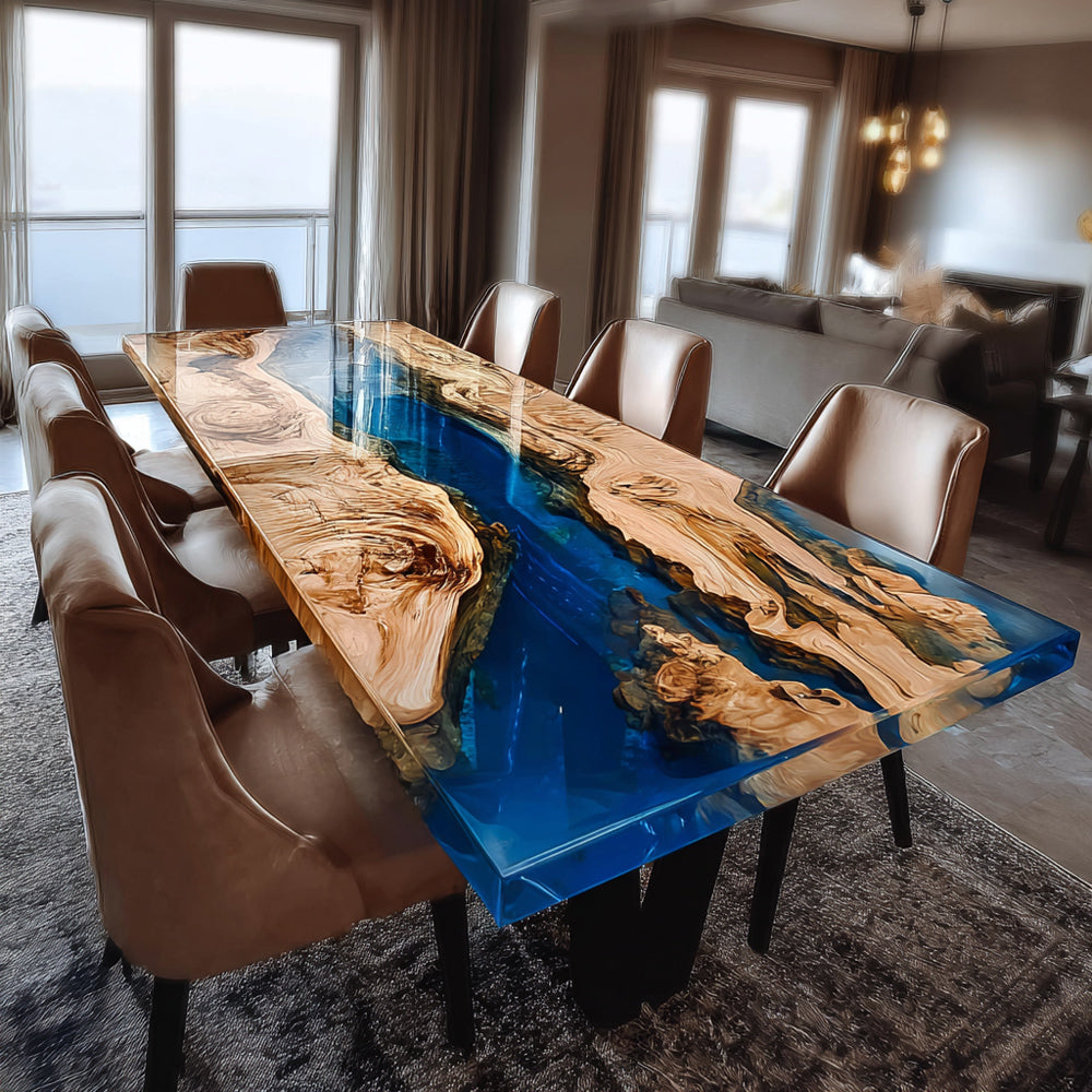 Olive Wood Blue River Epoxy Table