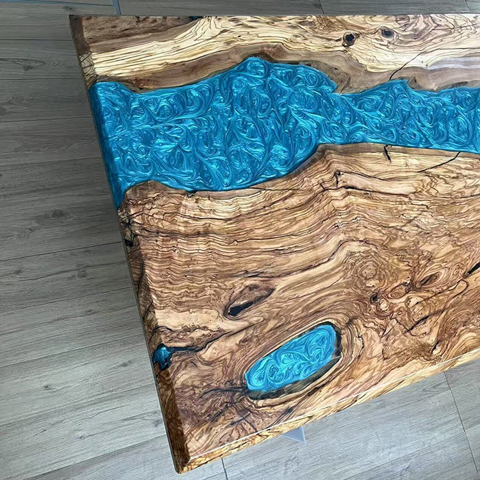 Handmade Olive Wood & Blue Ocean Resin Epoxy Table