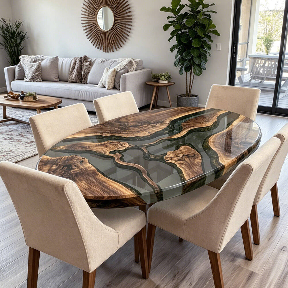 Custom Oval Olive Wood Black Resin Epoxy Tables in Seattle 