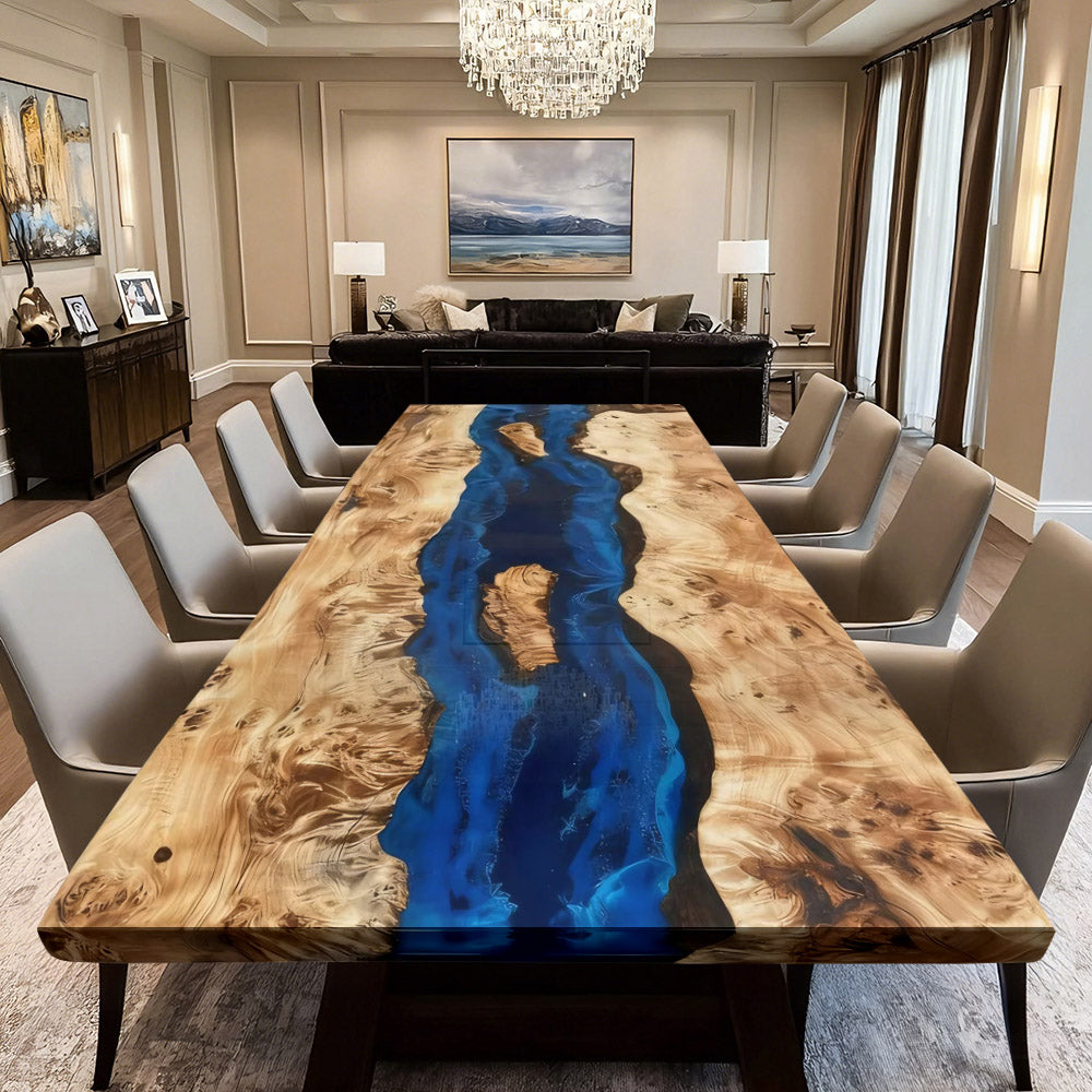 Custom Poplar Blue River Conference Epoxy Table  in Austin