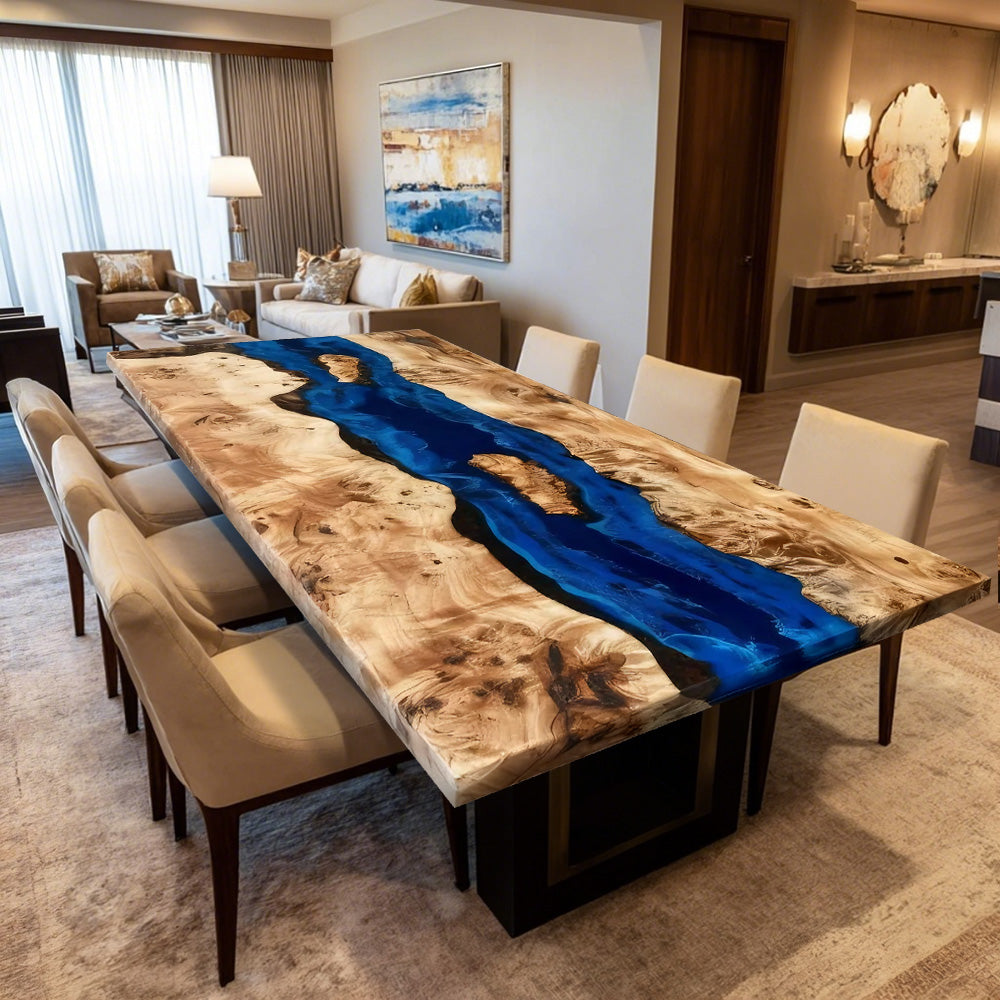  Poplar Blue River Conference Epoxy Table in Austin