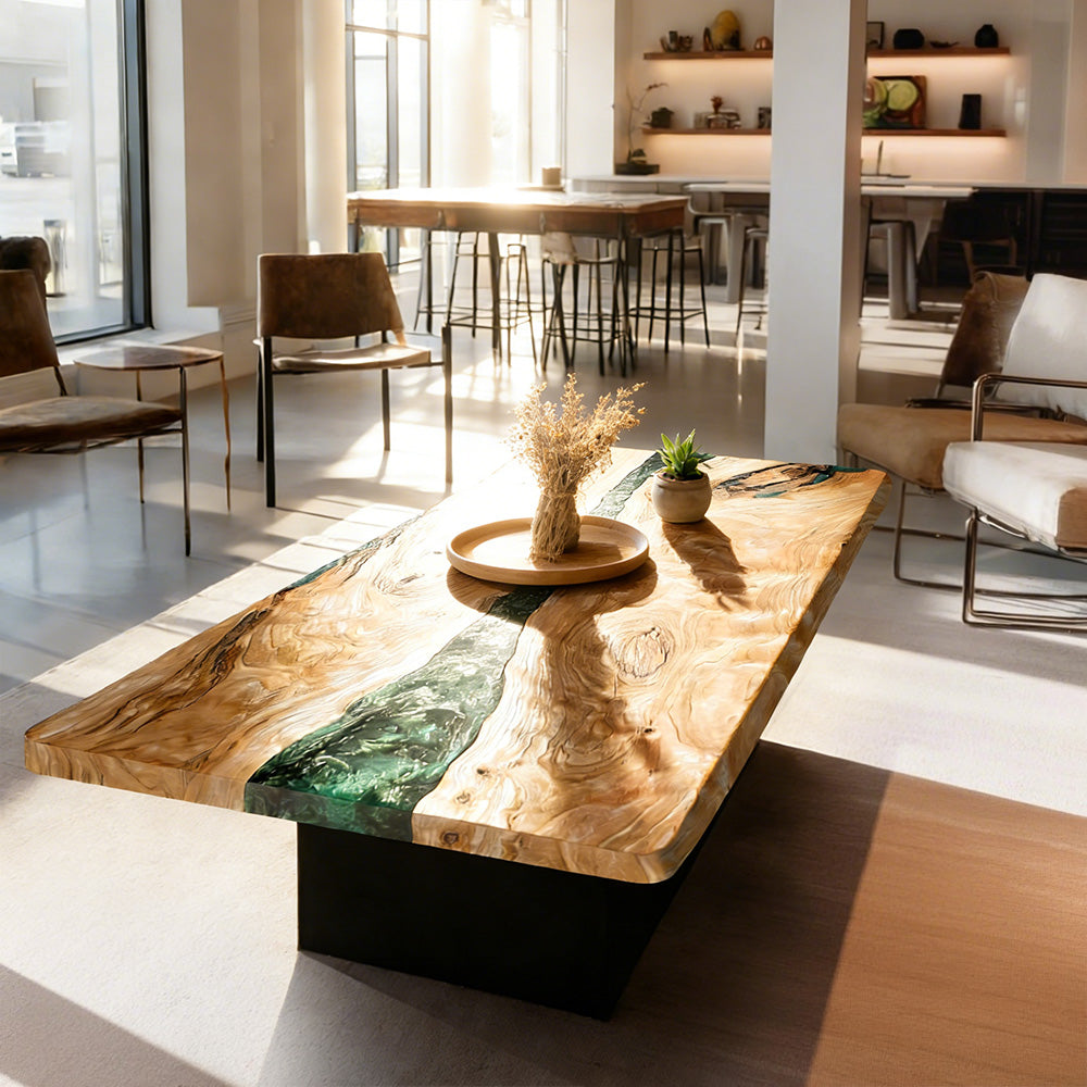 Poplar Green Resin Living Room River Epoxy Table in Dallas