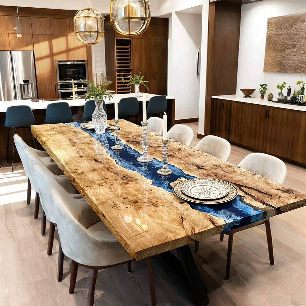 Custom Poplar Seawave Epoxy Table in Portland