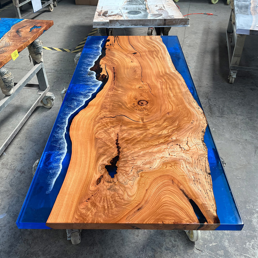 Beech Wood & Deep Sea Epoxy River Table in Austin