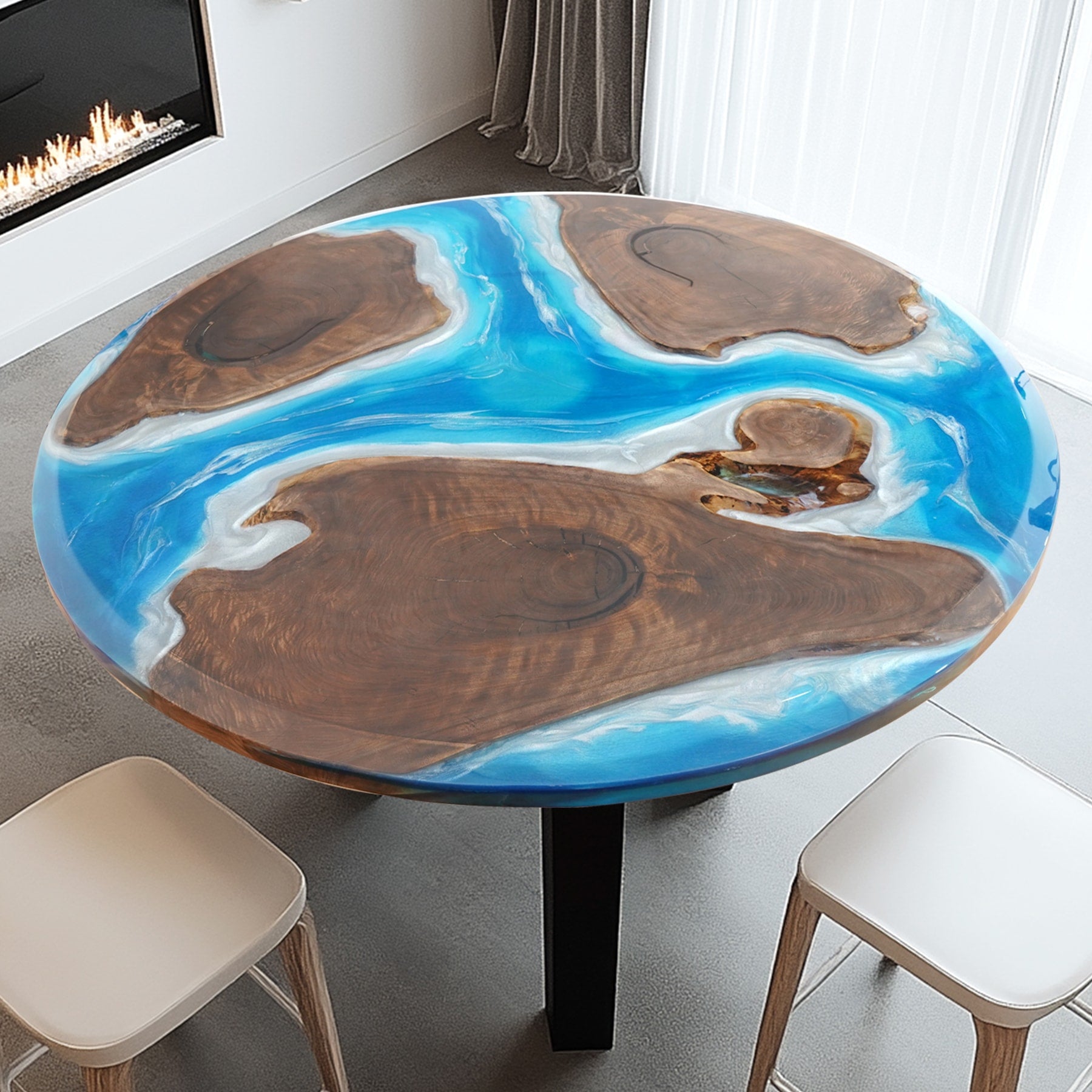 Custom Silver Circle Wood Epoxy Round Table in Los Angeles