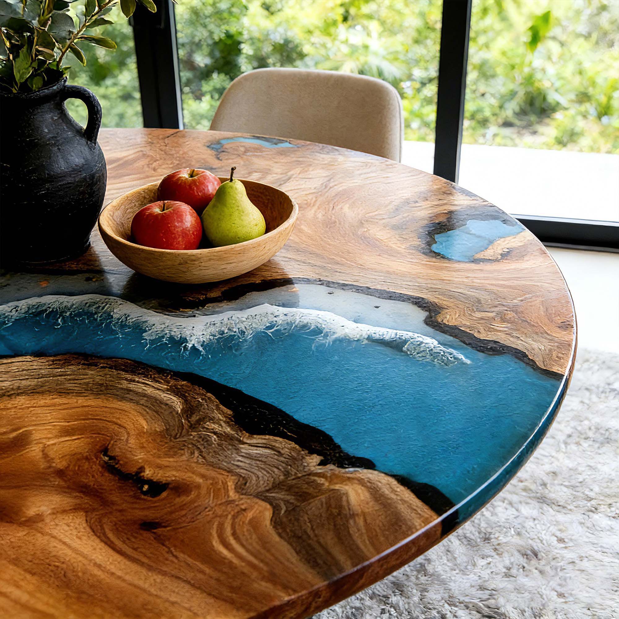 Custom Solid Beech Epoxy Table in San Diego