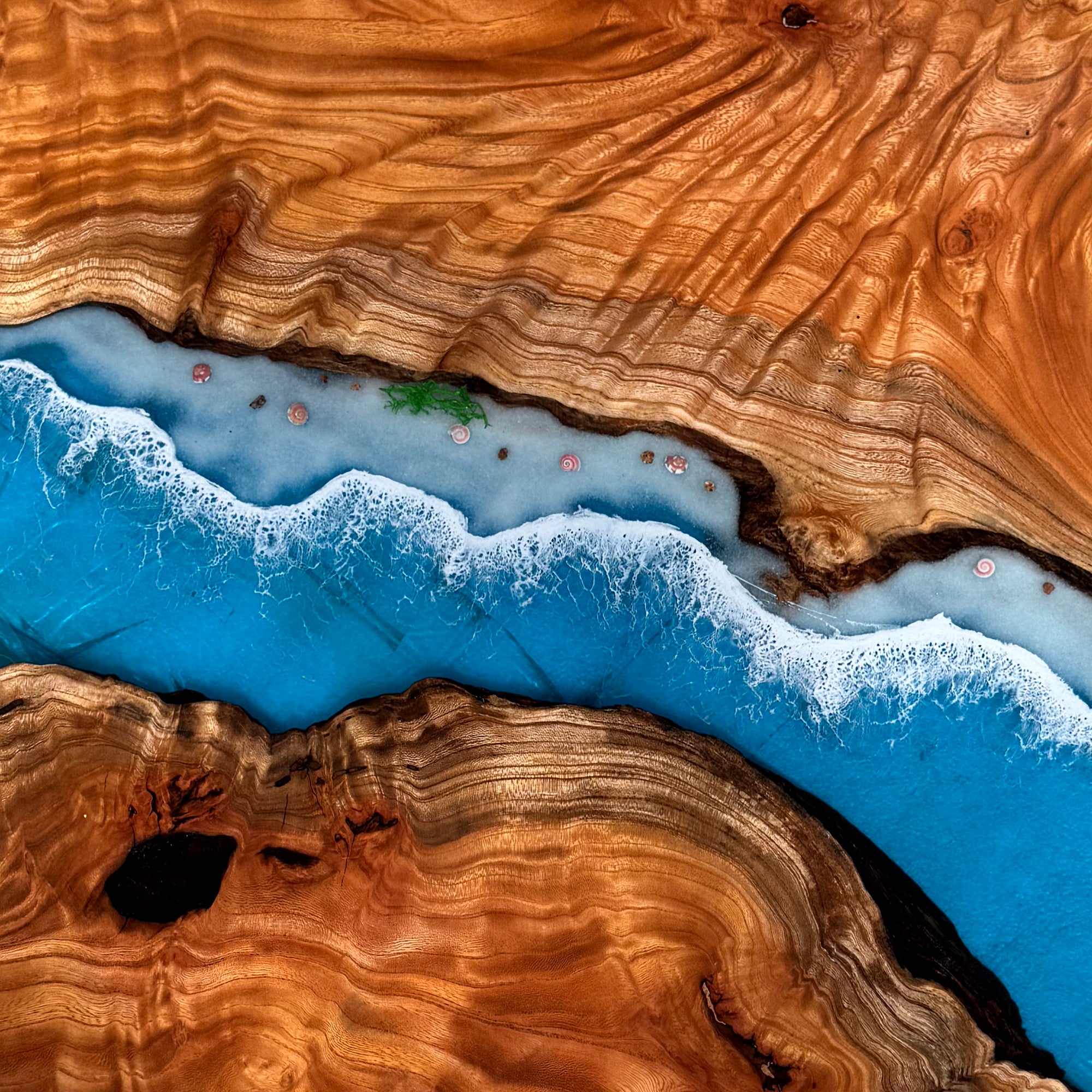 Beech & Seawave Blue Resin Epoxy Table in San Diego