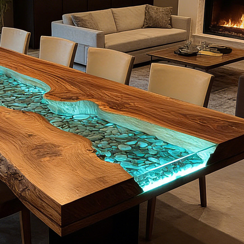 Walnut River Stone LED Epoxy Table