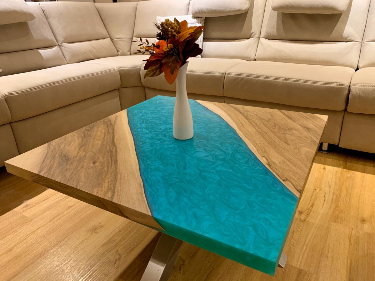 Custom Square Blue Epoxy Table 