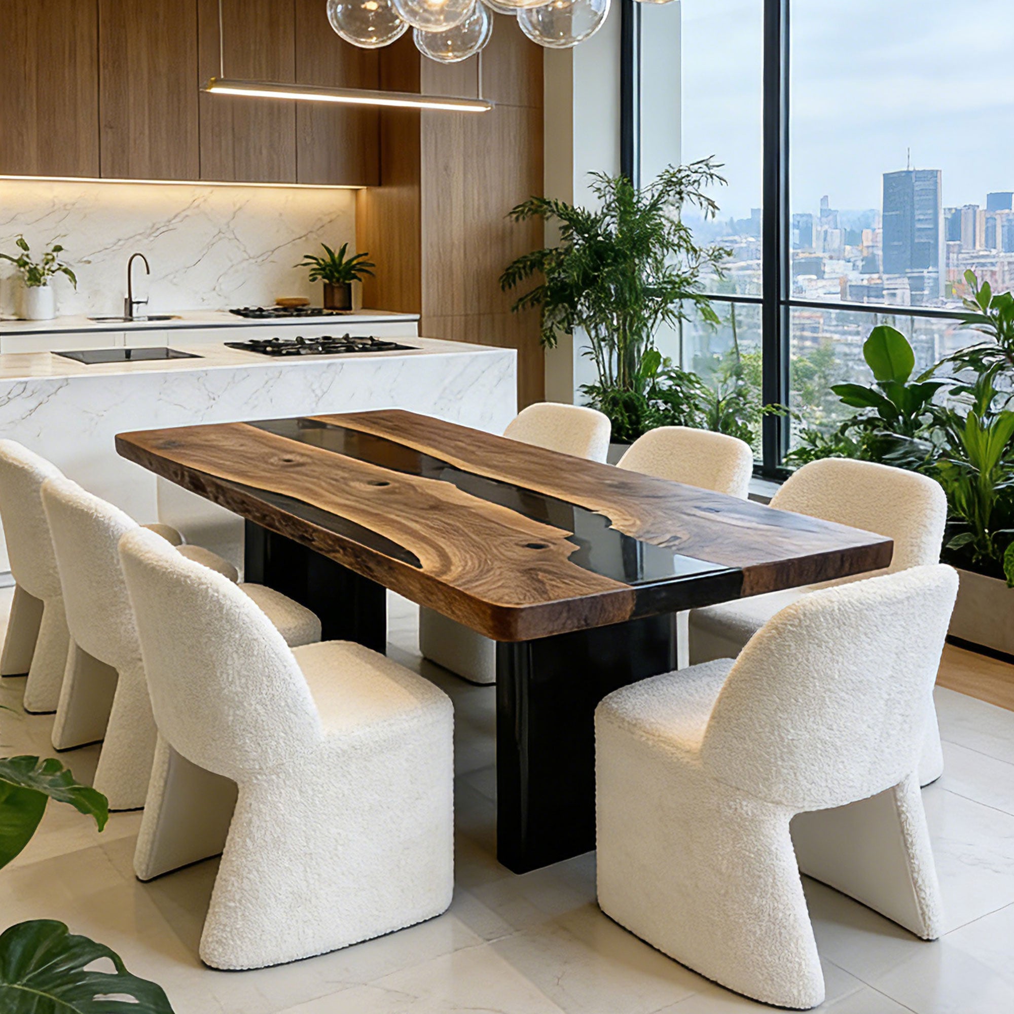 Custom Walnut Epoxy Resin Table in New York
