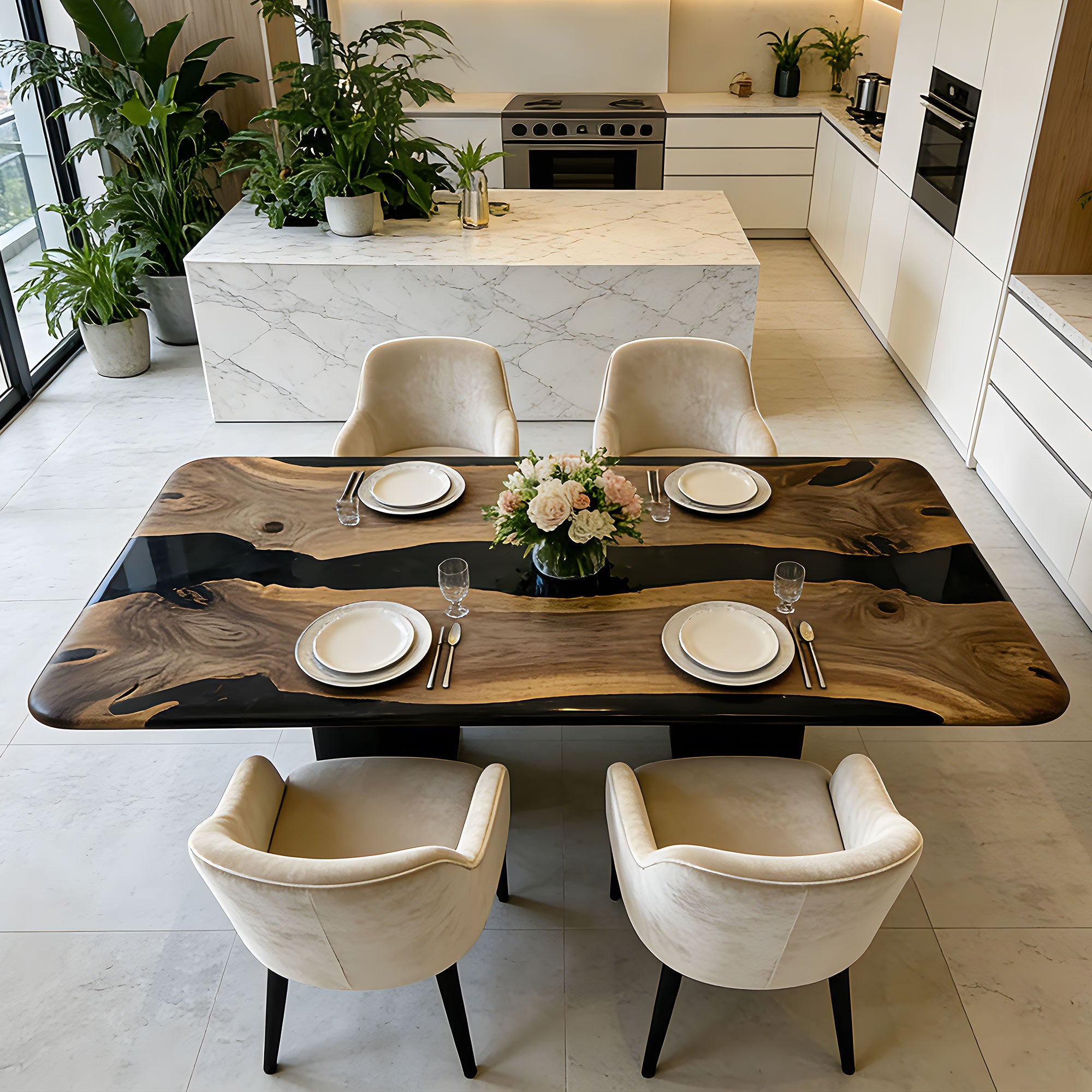 Walnut Black River Epoxy Resin Table in New York