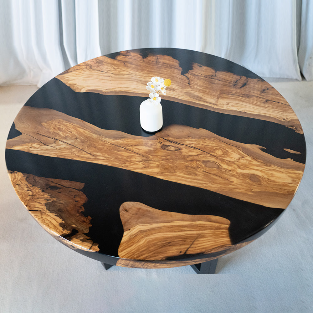 Custom Walnut Round River Coffee Resin Epoxy Table