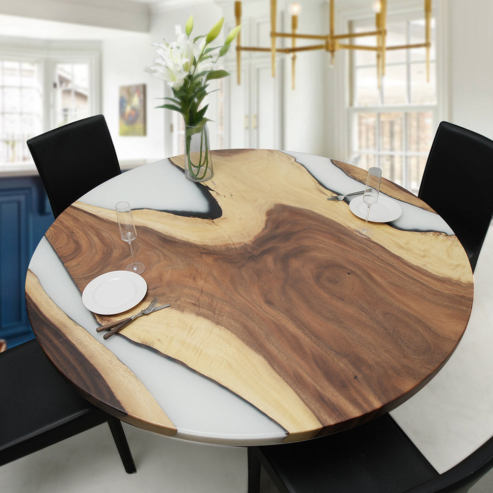 Custom Walnut Milk White Resin Epoxy Round Table
