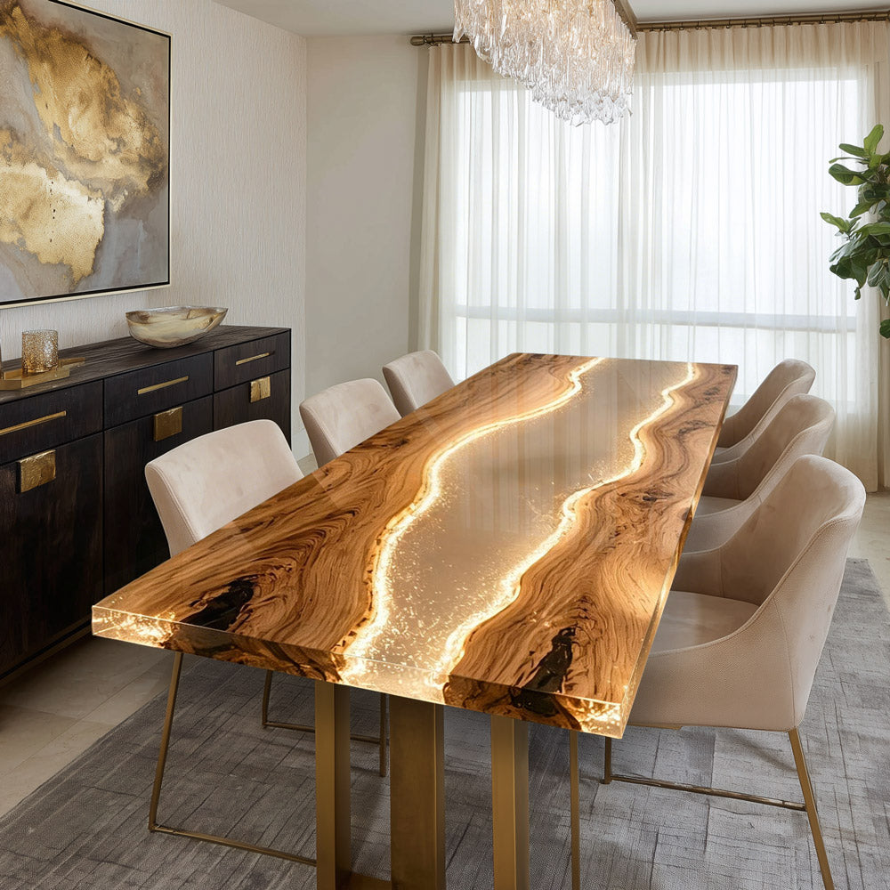 Custom Walnut Epoxy Table - Atmospheric Evening Dinner Centerpiece KCT115 in NYC