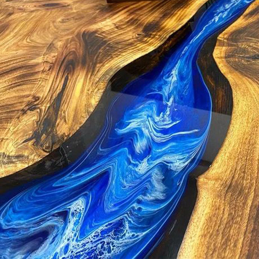 Custom Walnut Live Edge Blue River Epoxy Resin Table in Los Angeles