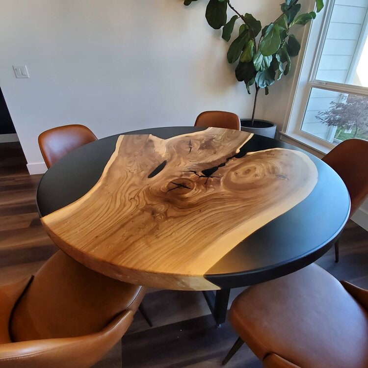 Custom Walnut Round Black Epoxy Table