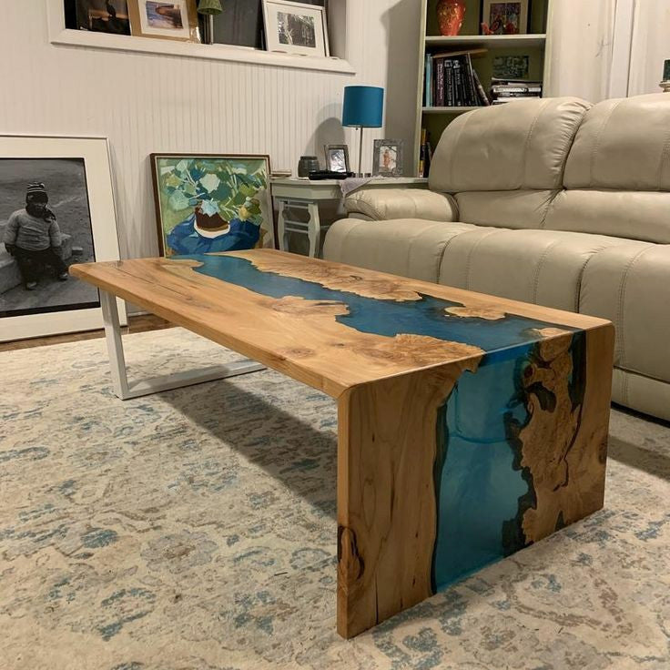 Custom Walnut Transparent River Resin Epoxy Waterfall Epoxy Table